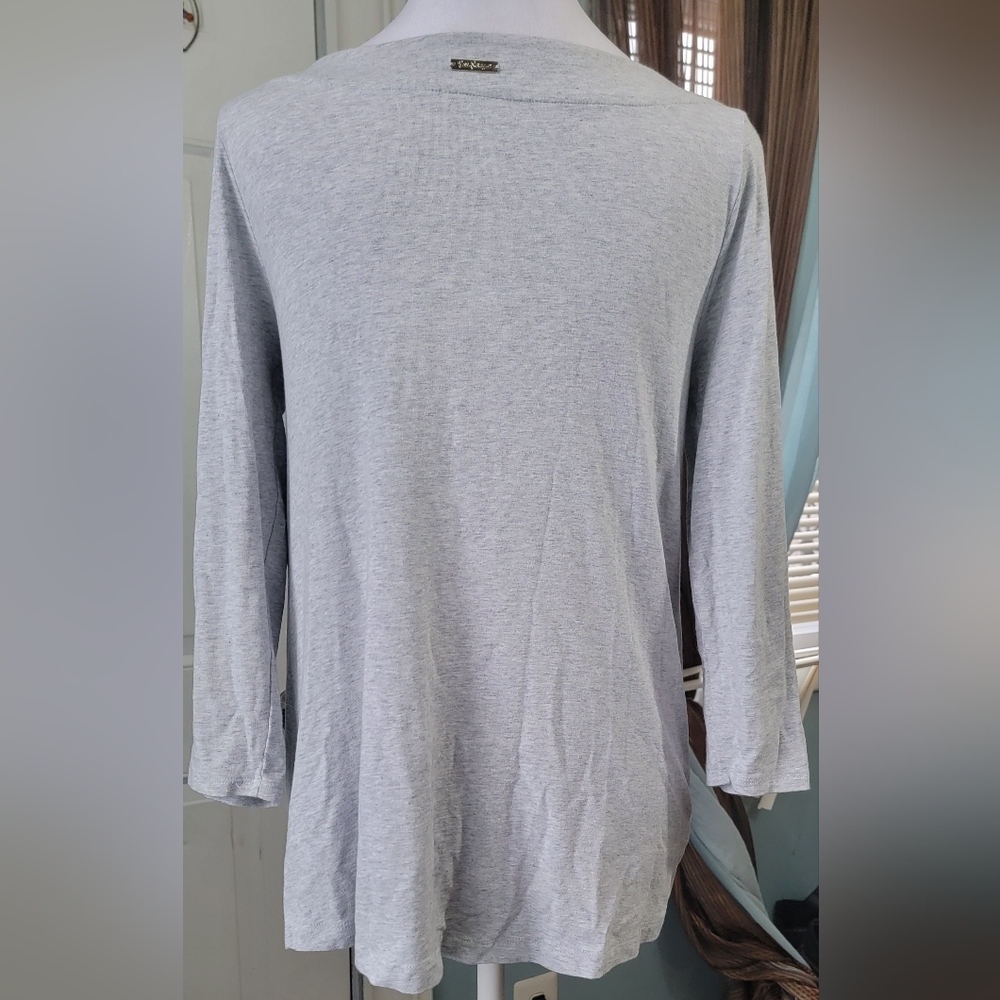 Lilly Pulitzer Maci Twist Front Top Women's S Grey 3/4 Sleeve Pima Cotton Stretc - Picture 3 of 13